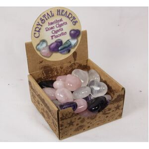 3cm Crystal Love Hearts 4 Asstd in Display (Amethyst, Rose Quartz, Quartz and Fluorite)