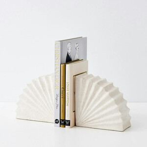Fan S/2 Cement Bookends 30.5x7x15cm White - BULK ITEM