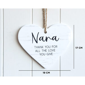 Hanging Wall Plaque - Heart - B/W Thank You Nana - 19x17cm