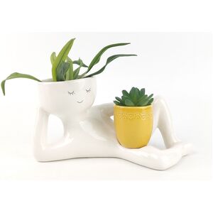 Kinky Person Holding a Pot Planter Mustard H25X13cm