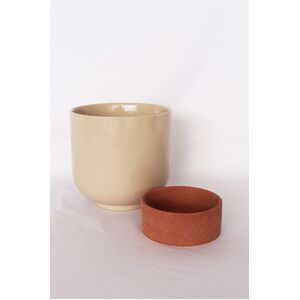 Prim Tall Planter with Saucer White & Terracotta Med 19cm 