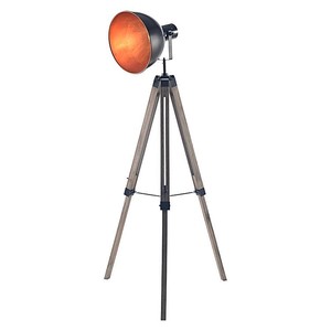 Industrial tripod floor lamp with black and copper spotlight shade - CLICK & COLLECT ONLY