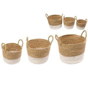 SET OF 3 CANE WHITE BASKET 39/35/30CM
