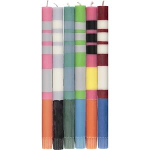 Dinner Candle - Multi-colour variable striped Set/6 Asst