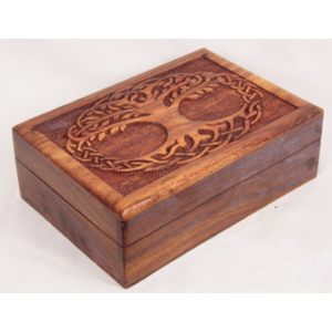 18x13CM TREE OF LIFE CARVED SHEESHAM WOOD BOX 5x7"