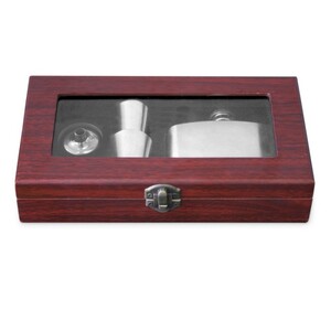 HIP FLASK TIMBER BOX SET 7oz