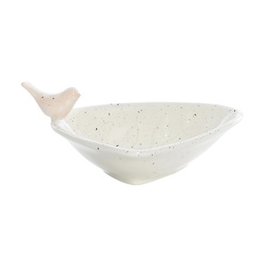 Finifan mottled cream pale pink bird dish