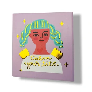 Calm Your Tits Grumpy Angel Ceramic Coaster