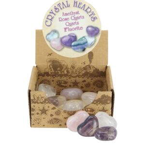 3cm Crystal Love Hearts 4 Asstd in Display (Amethyst, Rose Quartz, Quartz and Fluorite)