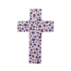 Leopard Ceramic Cross 13.5x20.5cm Pinks