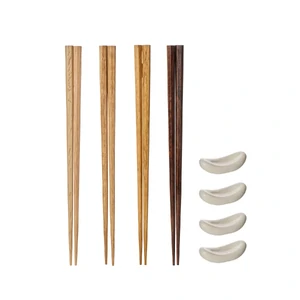 NSL DW Wooden Chopsticks w/Ceramic Rest Set 4 23cm Cre