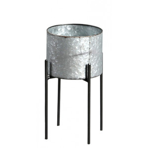 20cm galvanised pot in metal stand-39cm