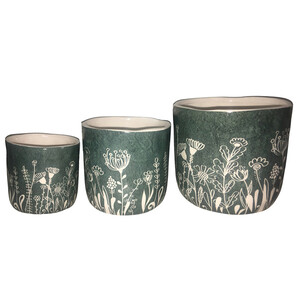 Adele S/3 Cer Pots 15.5x14cm-Green/Wht