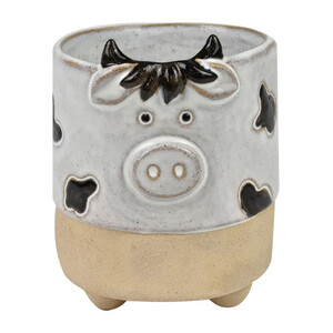 Clarrie Cow Cer Pot 11x13cm Wht/Nat