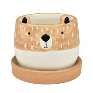 Blair Bear Pot W Saucer 9x7.5cm Blush