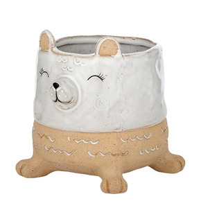 Betsy Bear Cer Pot 13.5x12.5cm Wht/Nat*#
