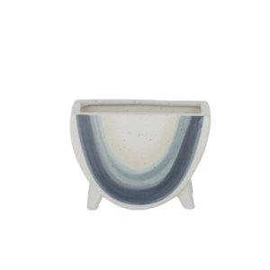 Rainbow Cer Footed Pot 17x12cm Nat/Blue