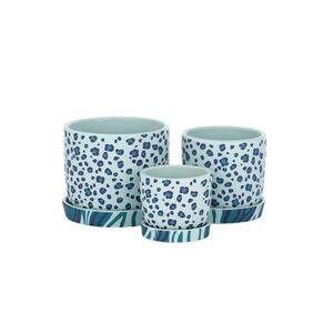 Large Safari Cer Pot/Saucer Blue - Bulk Item