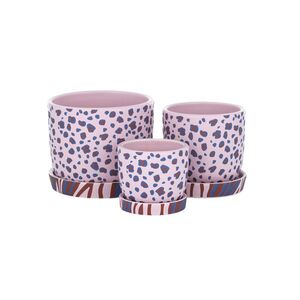 Large Safari Pot/Saucer Pink Multi - Bulk item