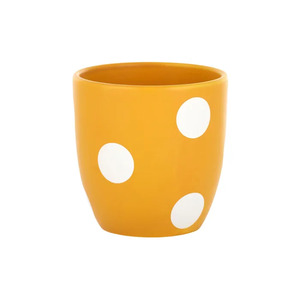 Spotted Ceramic Pot 14x14cm Mustard/White
