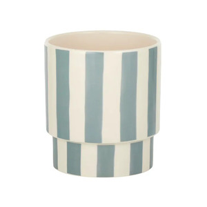 Stripey Ceramic Pot 13x14cm Ivory/Grey