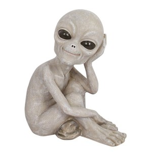 Garden alien statue D - head resting on one hand