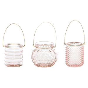 Queeny glass pink votives gold handle (Round)
