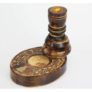13cm Mango Wood Backflow Cone Burners in Hamsa Hand/Buddha Design