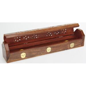 30cm Mango Wood Incense Box with Candy Skull Design