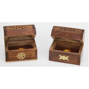 8cm Mango Wood Cone Holder Box with Pentagram/Triple Moon Design 2 Asstd