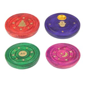 8cm Purple/Pink/Green/Red Round Cone/Incense Burner with Mystic Designs