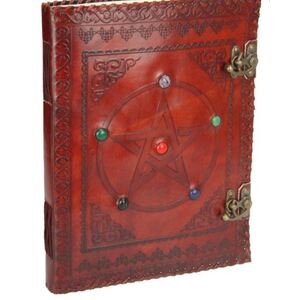 10x13" Brown Leather Journal/Spell Book with Pentagram Gem Design 33x25cm