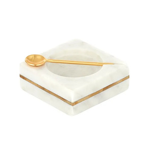 Marble/Gold Inlay Salt Cellar 9x3cm Wht