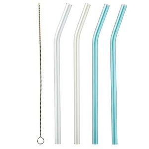 S/4 Glass Straws w Brush 22.5cm Green