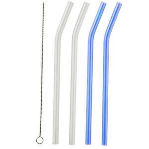 S/4 Glass Straws w Brush 22.5cm Blue