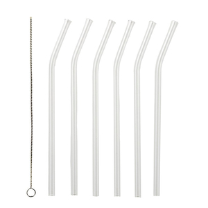 S/6 Glass Straws w Brush 23.5cm Clear