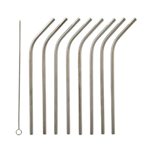 S/8 Steel Straws w Brush 23cm Silver