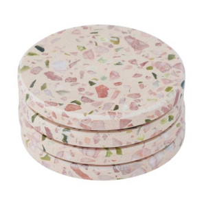 Jolie S/4 Terrazzo Coasters 10cm Pk/Grn