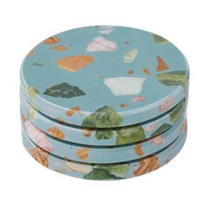 Jewel S/4 Terrazzo Coasters 10cm Teal