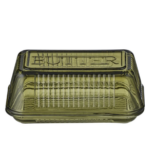 Lia Glass Butter Dish 17x10x7.5cm Green