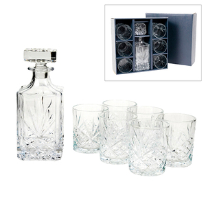 HARROW ETCHED DECANTER AND SIX GLASS SET *CLICK & COLLECT ONLY*