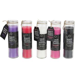 Magic Spell Candle in Tall Glass Happiness, Friendship, Love, Prosperity, Protection 5 Asstd
