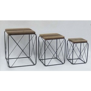 Medium square stool with wooden top