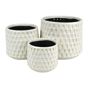 Calais s/3 ceramic pots 16x13.5cm-ivory - Sizes sold separately