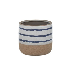 Amica Cer Pot 15.5x14.5cm Blue Stripe