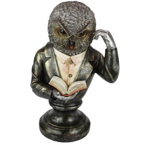 34cm Owl Bust Reading Book Silver Finish - CLICK & COLLECT ONLY