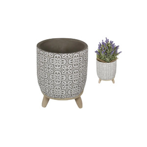 17CM CEMENT POT W/LEGS IN FILIGREE DESIGN