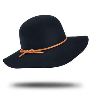 Black Wide Brim Wool Felt Hat - One Size
