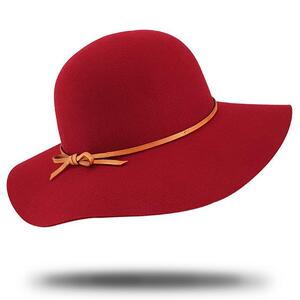 Wine Wide Brim Wool Felt Hat - One Size