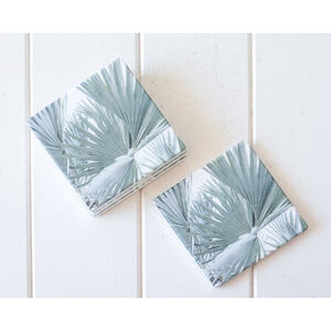 Ceramic Coaster - Green Pastel Palms - Set 4
